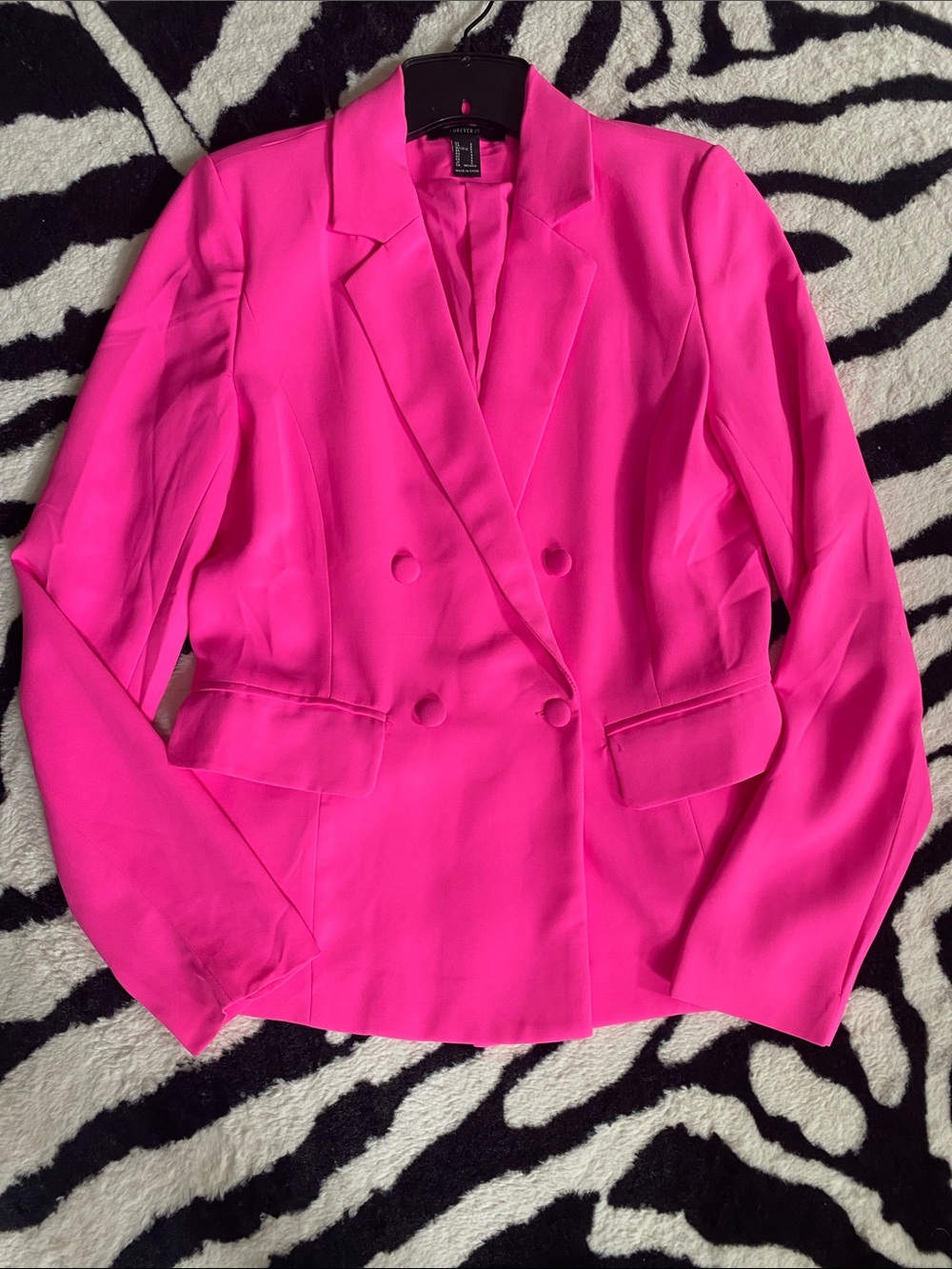 😍Forever 21 Hot Bold Pink Double-Breasted Blazer Jacket Small